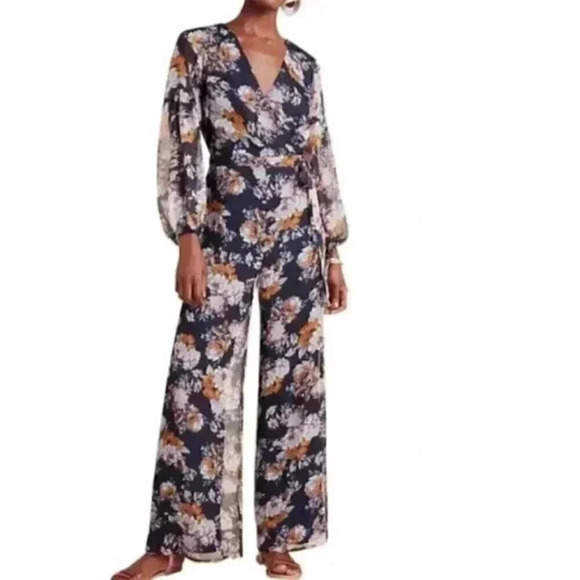 Anthropologie Navy and Flower Print Ali Jay Rompe - Picture 1 of 4